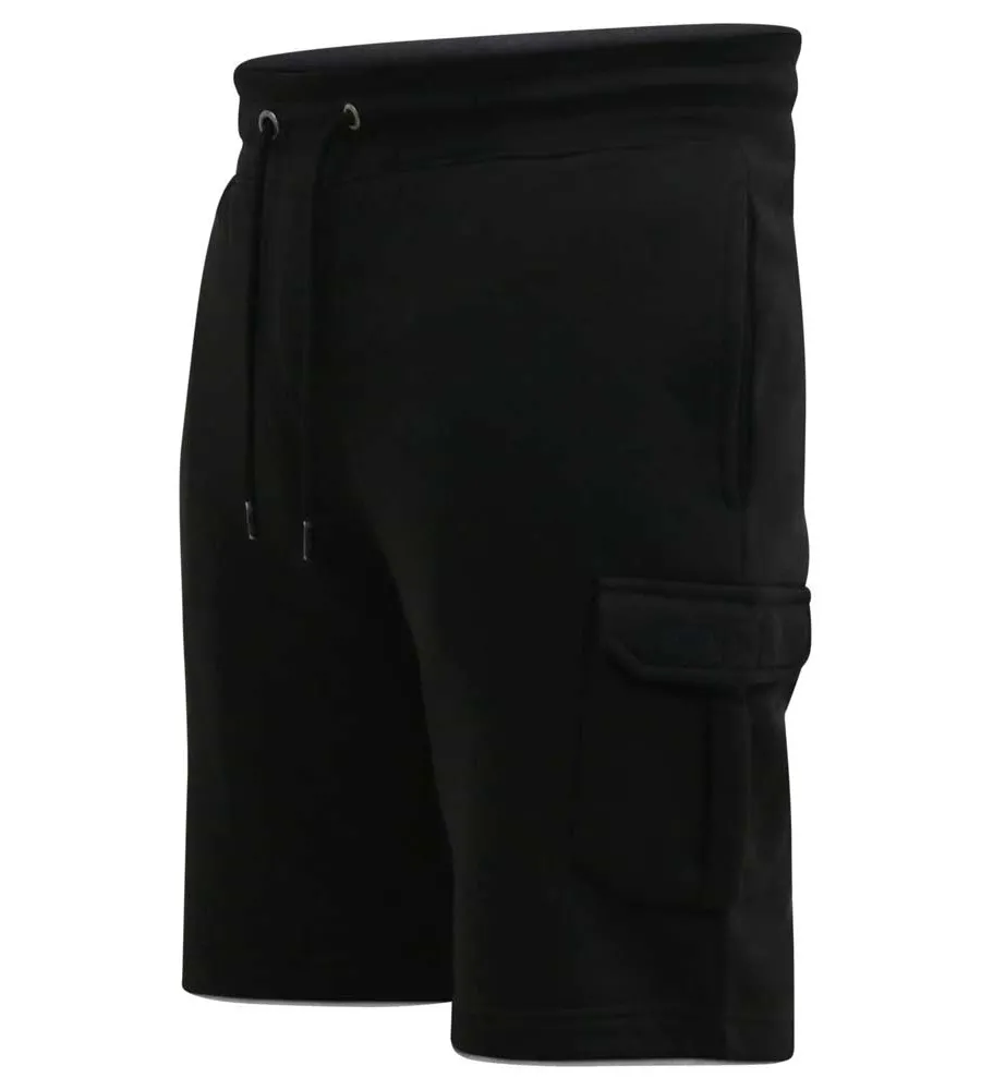 Mens Black Fleece Cargo Shorts With Elasticated Waist (CYRUS 2)